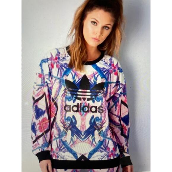 Adidas Pink Purple Black  Birds of Paradise Logo Sweatshirt Small - Picture 10 of 11